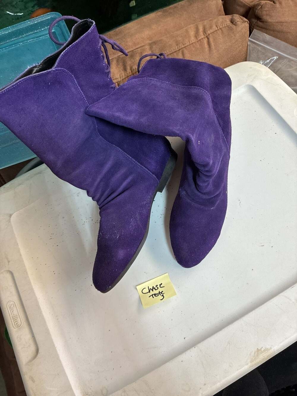 Tour De France Purple Suede Slouch Boots with Back Lacing